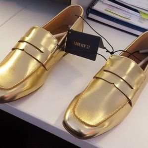 Forever 21 Gold Metallic Penny Loafers